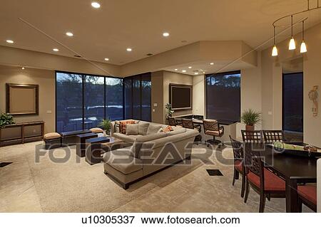 Open plan living dining room View Large Photo Image Stock Photo - Open plan living dining room. Fotosearch