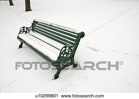 Park bench covered in snow View Large Photo Image Stock Image - Park bench covered in snow. Fotosearch