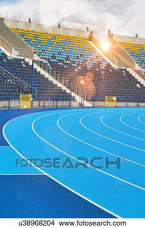 Picture - Photo of blue stadium tracks. Fotosearch