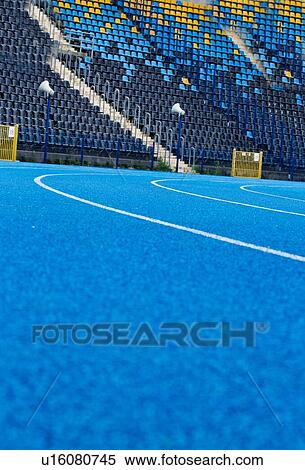 Photo of blue tracking field on stadium View Large Photo Image Stock Photography - Photo of blue tracking field on stadium . Fotosearch