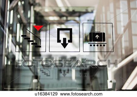 Photo of exit sign in airport View Large Photo Image Stock Photo - Photo of exit sign in airport. Fotosearch