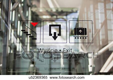 Photo of exit sign in airport View Large Photo Image Stock Photography - Photo of exit sign in airport. Fotosearch