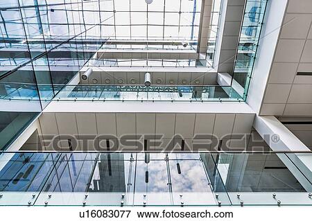 Stock Photo - Photo of modern glass ceiling in school building. Fotosearch