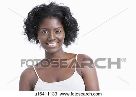 Portrait of happy young woman over white background View Large Photo Image Stock Image - Portrait of happy young woman over white background. Fotosearch