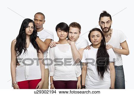 Portrait three young couples standing together over white background View Large Photo Image Picture - Portrait three young couples standing together over white background. Fotosearch