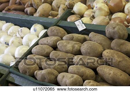 Stock Photography - Potatoes on display in produce market. Fotosearch