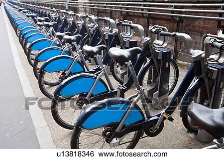 Stock Photograph - Public Rental Bicycles in a line, London, UK. Fotosearch