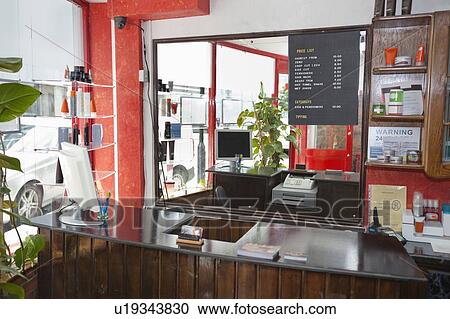 Reception desk at hair salon View Large Photo Image Stock Image - Reception desk at hair salon. Fotosearch