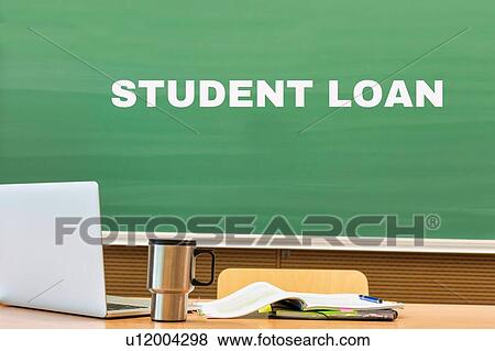 Stock Photo - Student loan written on black board in classroom. Fotosearch