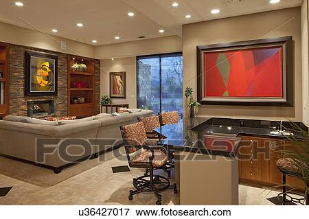 Stock Photo - Study desk in living room of manor house. Fotosearch