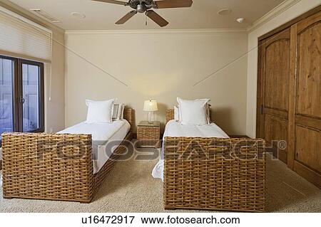 Stock Photo - Twin bedroom interior. Fotosearch