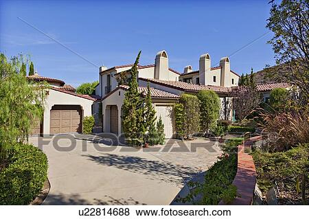 View up driveway to luxury villa View Large Photo Image Stock Photo - View up driveway to luxury villa. Fotosearch