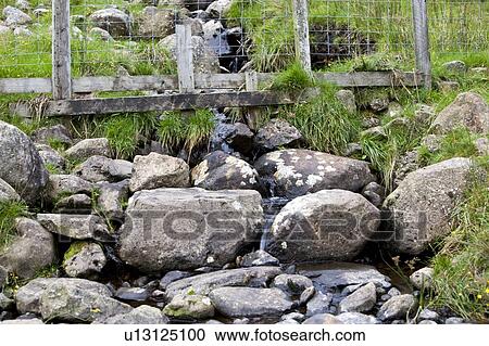 Stock Image - Water flowing through rocks. Fotosearch
