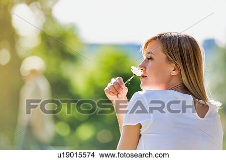 Young attractive businesswoman sitting on the grass while smelling white dandelion in park View Large Photo Image Picture - Young attractive businesswoman sitting on the grass while smelling white dandelion in park. Fotosearch
