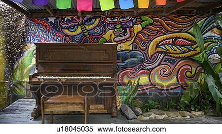 Stock Photography - Close-up of a weathered piano, Kuranda, Queensland, Australia. Fotosearch