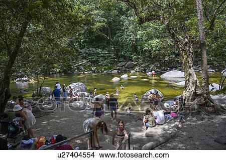 Tourists at Mossman Gorge, Far North Queensland, Queensland, Australia View Large Photo Image Picture - Tourists at Mossman Gorge, Far North Queensland, Queensland, Australia. Fotosearch