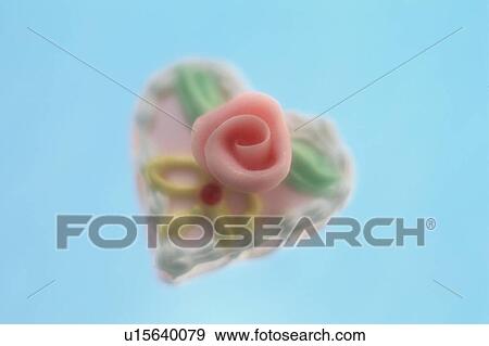 Stock Photo - Heart Shaped Cake With Rose. Fotosearch