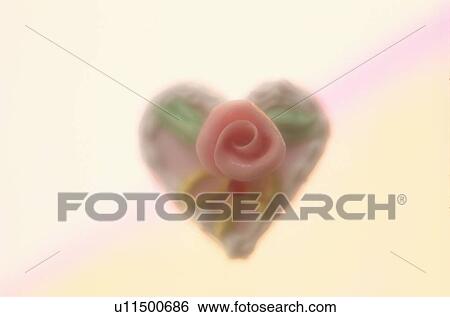Stock Photograph - Heart Shaped Cake With Rose. Fotosearch