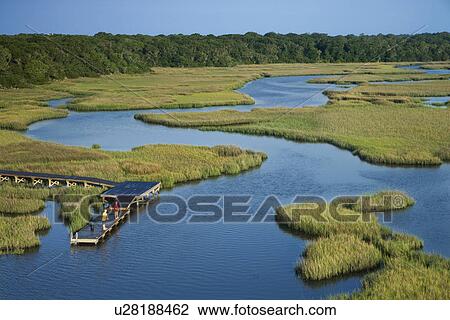Aerial view of two teenage boys fishing from dock in marshy lowlands of Bald Head Island, North Carolina. View Large Photo Image Stock Image - Aerial view of two teenage boys fishing from dock in marshy lowlands of Bald Head Island, North Carolina.. Fotosearch