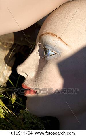 Closeup of face of mannequin on ground. View Large Photo Image Picture - Closeup of face of mannequin on ground.. Fotosearch