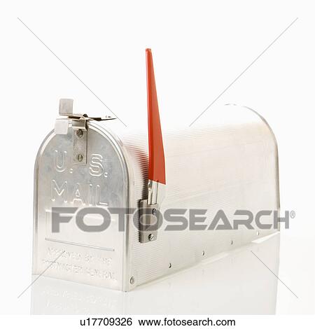 Silver metal mailbox with flag up View Large Photo Image Stock Photograph - Silver metal mailbox with flag up. Fotosearch