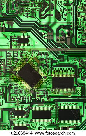 Picture - Green circuit board detail. Fotosearch