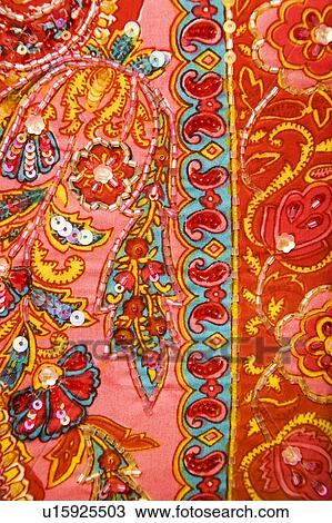 Stock Image - Detail of colorful patterned fabric. Fotosearch