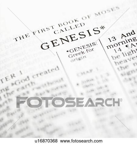 Selective focus of Genesis verses in open Holy Bible. View Large Photo Image Stock Photo - Selective focus of Genesis verses in open Holy Bible.. Fotosearch