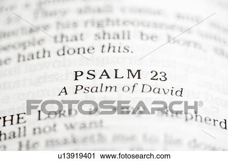 Stock Image - Selective focus of Psalm verses in open Holy Bible. Fotosearch