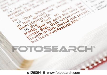 Selective focus of verses in open Holy Bible. View Large Photo Image Stock Photograph - Selective focus of verses in open Holy Bible.. Fotosearch