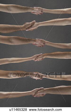 Stock Photo - Six pairs of shaking hands.. Fotosearch