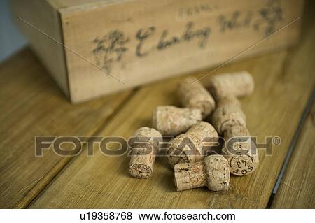 Stock Photo - Corks and wooden box. Fotosearch