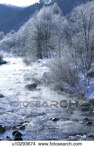 Picture - "River In Winter, Nagano, Japan". Fotosearch