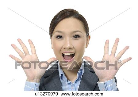 Businesswoman showing her palms View Large Photo Image Stock Photo - Businesswoman showing her palms. Fotosearch