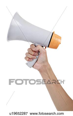 Stock Photo - Human hand holding a megaphone. Fotosearch