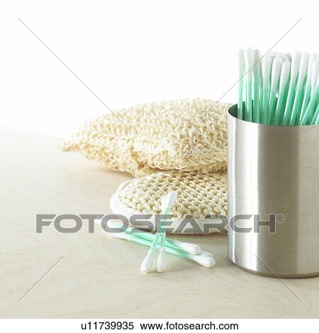 Stock Photography - Cotton wool tips in a tin. Fotosearch