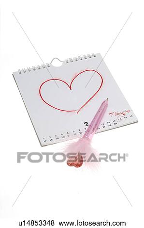 Valentine`s Day: Heart painted on a calendar View Large Photo Image Stock Photo - Valentine`s Day: Heart painted on a calendar. Fotosearch