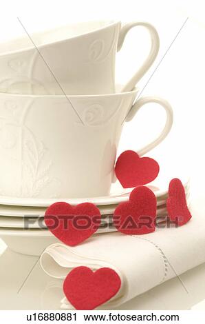 White cups and napkin decorated with red hearts made of felt View Large Photo Image Stock Image - White cups and napkin decorated with red hearts made of felt. Fotosearch