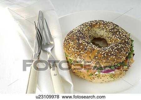 Stock Photo - Bagel with salmon. Fotosearch