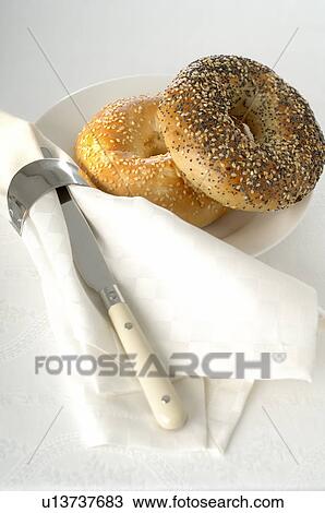 Place setting with bagels View Large Photo Image Stock Image - Place setting with bagels. Fotosearch
