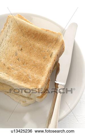 Toast on a plate with a knife View Large Photo Image Stock Photograph - Toast on a plate with a knife. Fotosearch