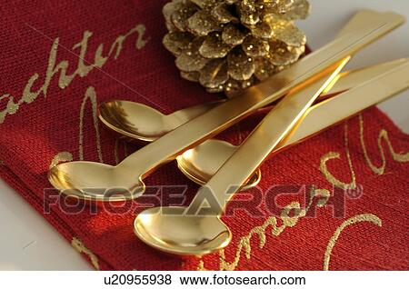Stock Photo - Golden spoons. Fotosearch