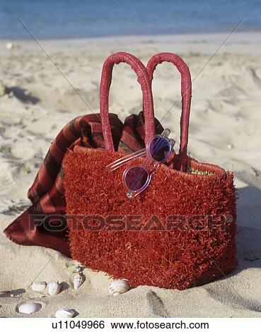Stock Photograph - Red beach bag. Fotosearch