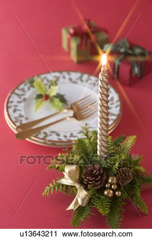 Christmas Candle and Plate View Large Photo Image Stock Image - Christmas Candle and Plate. Fotosearch