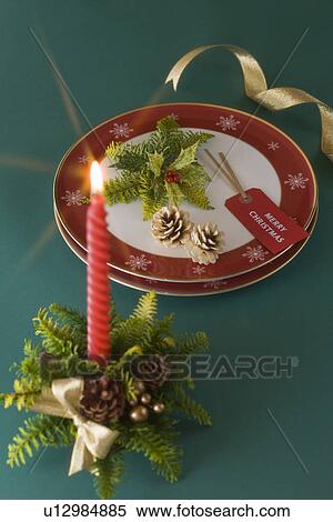 Christmas Candle and Plate View Large Photo Image Stock Photography - Christmas Candle and Plate. Fotosearch