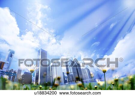 Lohas, Environmental Conservation, Digitally generated image of buildings in the flower field with sunshine pouring in View Large Photo Image Stock Image - Lohas, Environmental Conservation, Digitally generated image of buildings in the flower field with sunshine pouring in. Fotosearch