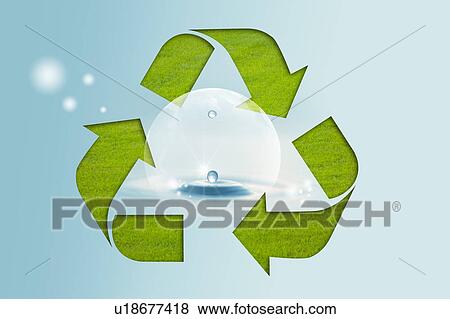 Stock Photo - Lohas, Environmental Conservation, Digitally generated image of recycling symbol with drops. Fotosearch
