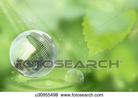 Stock Photo - Lohas, Environmental Conservation, Digitally generated image of drop with green background. Fotosearch