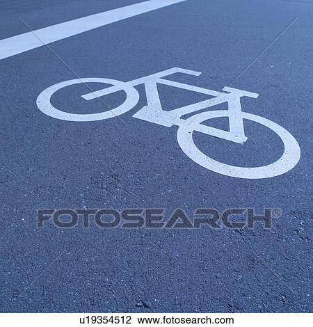 Stock Image - Bicycle sign on road. Fotosearch