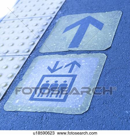Stock Image - Elevator sign on railway platform. Fotosearch